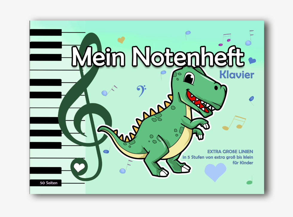 Dino Dinosaurier Notenlinienheft Kinder Klavier Verkaufscover front